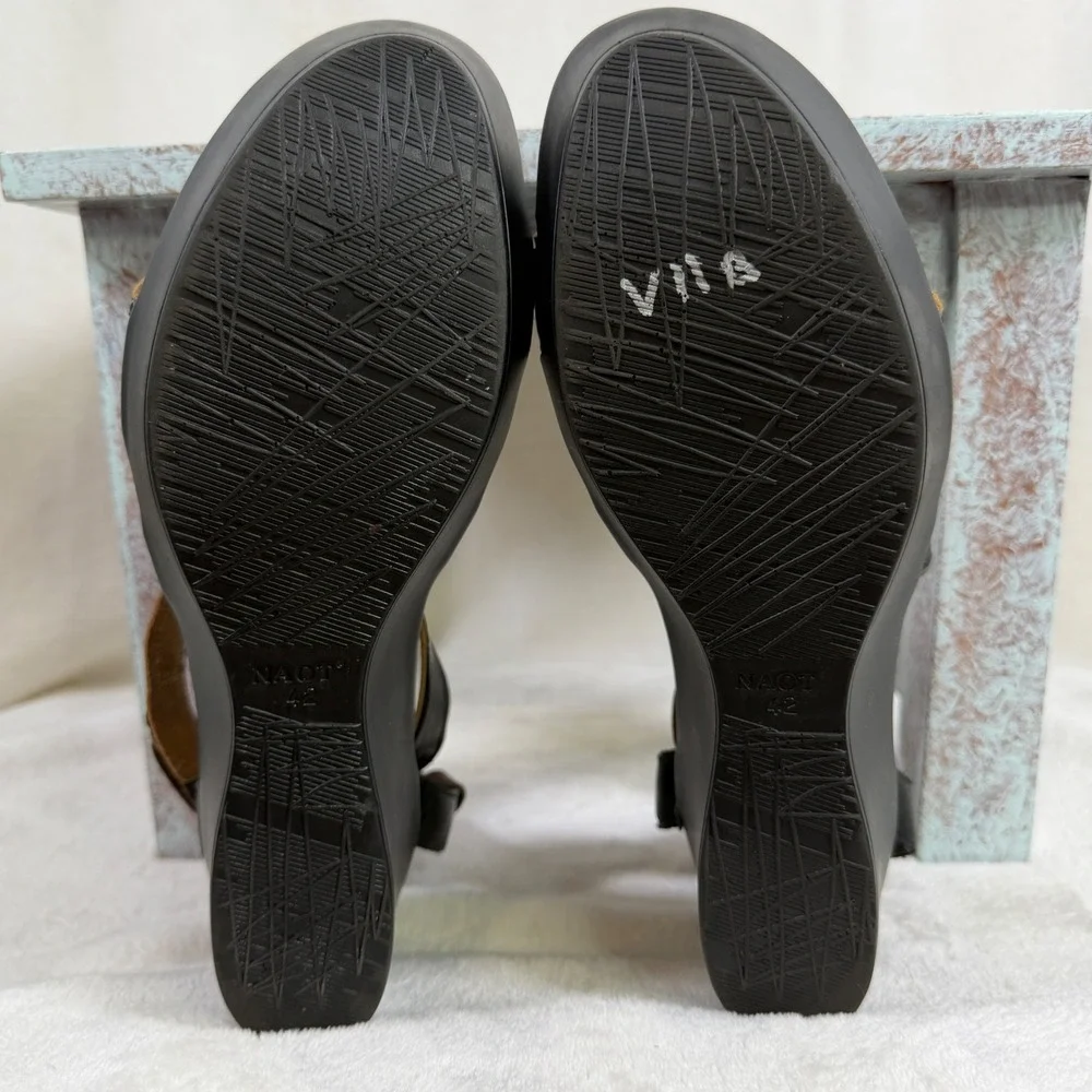 Naot Wedge Sandals Women‎ 42 Black Brown Leather Strappy Platform Comfort Shoes